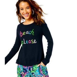 NWT Lilly Pulitzer Danette Sweater True Navy Beach Please Intarsia